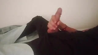 Horny guy not far from black pants moaning and convulsive off his big cock after work until he cums